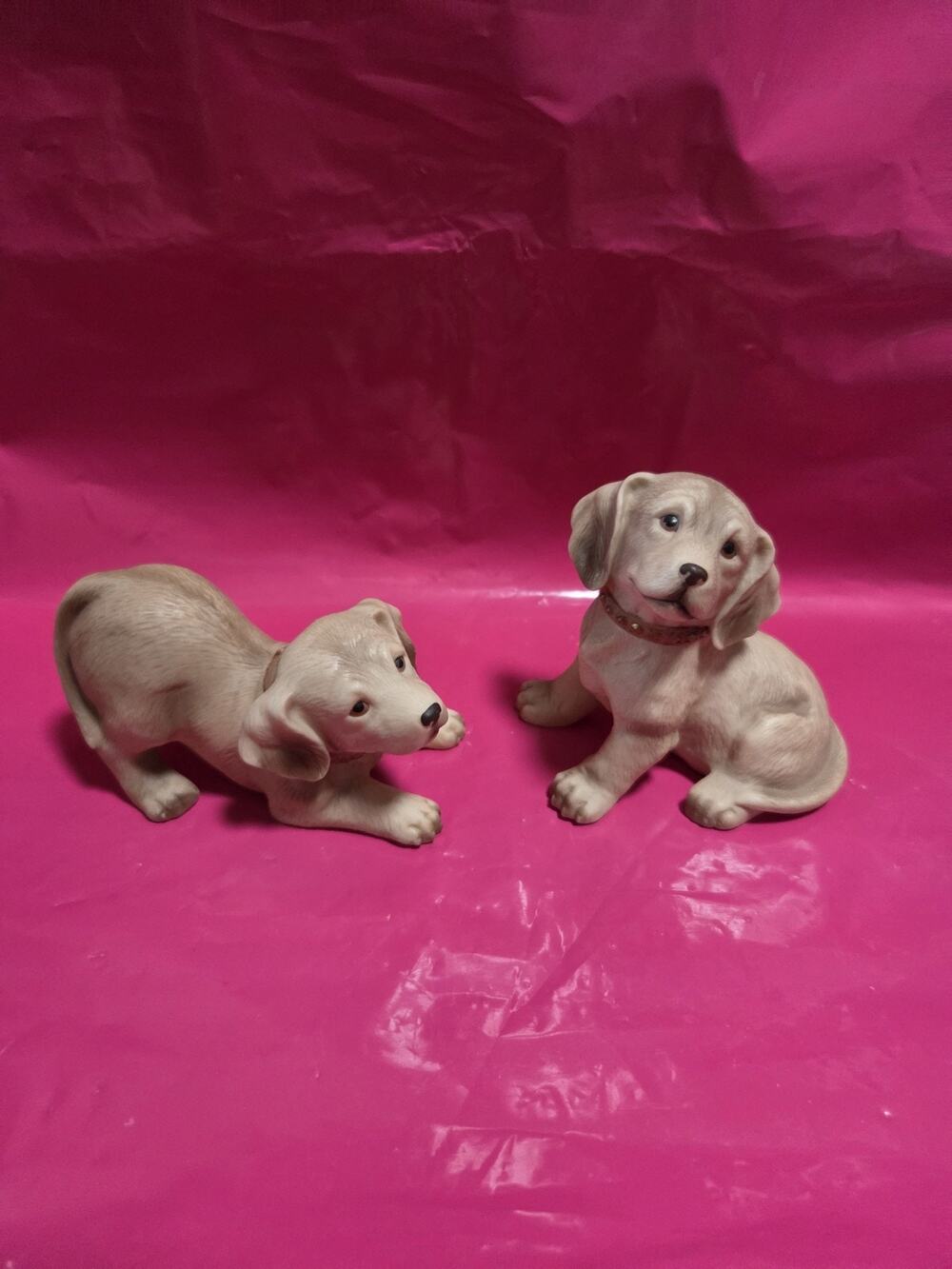 2 Vintage Adorable Puppy Dog Labs #1408 HOMCO Porcelain Figurines 4" Across ^